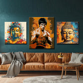 3-Panel Buddhist and Martial Arts Motifs on Gallery Canvas Stylish Wall Pictures
