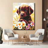 Painting by Numbers Dog in The Flower Field