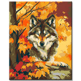 Paint by Numbers Animal Art: Wolf in Autumn Leaves