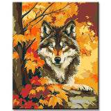 Painting by Numbers Animals Wolf in Autumn Leaves