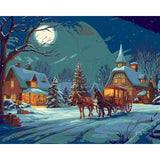 Painting by Numbers Christmas Christmas Village with Horse-Drawn Carriage