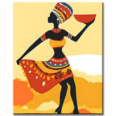 Paint by Numbers African Art Woman in a Red-Yellow Dress