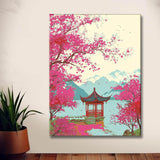 Painting by Numbers Blooming Garden with PaviIlion in China 2-Panel