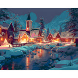 Painting by Numbers for Adults Mountain Village in The Snow