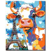 Painting by Numbers Cow in Paris Rainbow Colorful