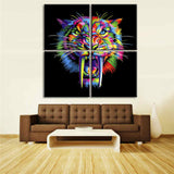 Painting by Numbers Tiger in Rainbow Colors Animal Art4 Panel (Quattro)