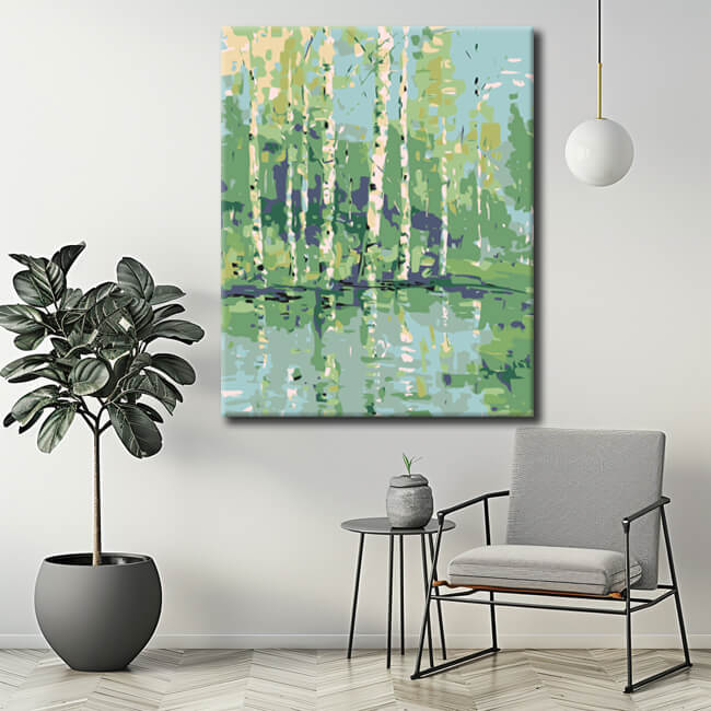 Painting by numbers birch forest