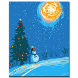Painting by numbers snowman in the winter night