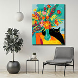 Painting by numbers Black cat with bouquet of flowers