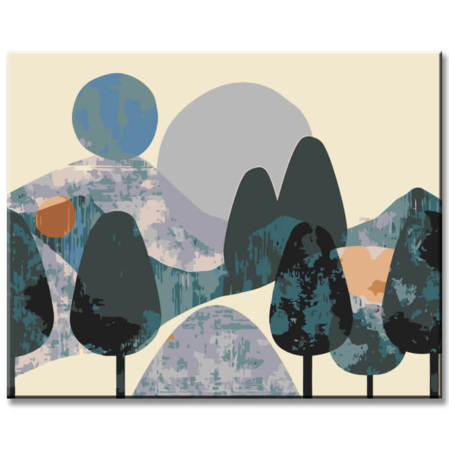 Painting by numbers trees and mountains