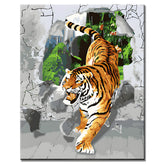 Painting by Numbers Art 3D Tiger Comes Out of The Wall