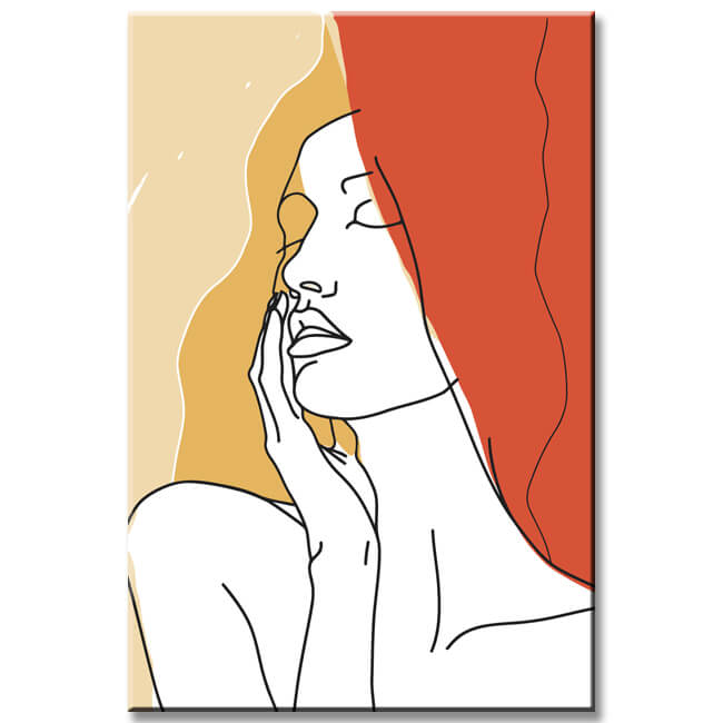 Painting by numbers art minimalism line drawing woman with hand on chin