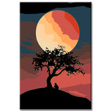 Painting by Numbers Photo Art Red Full Moon with Tree in The Night Sky