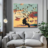 Painting by Numbers Art Birds on Tree in Night Mood