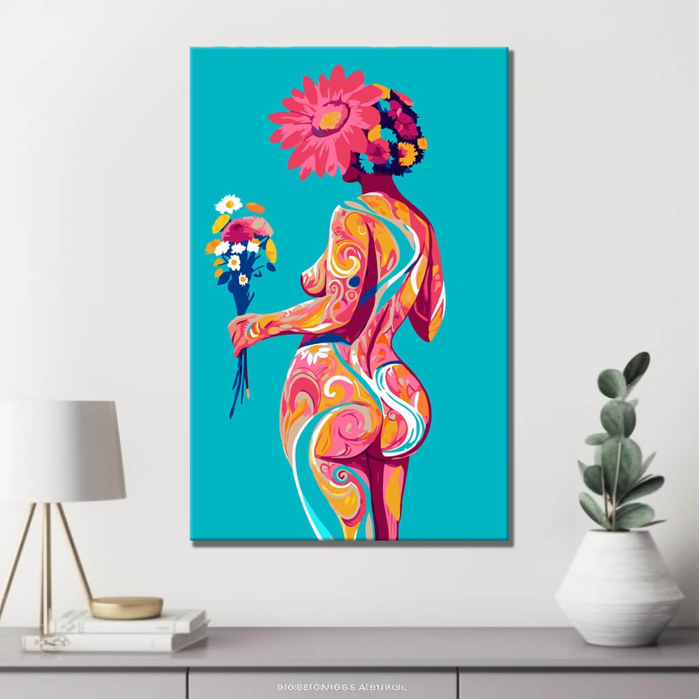 Paint by Numbers nude woman flowers abstract DIY art wall decor modern artwork
