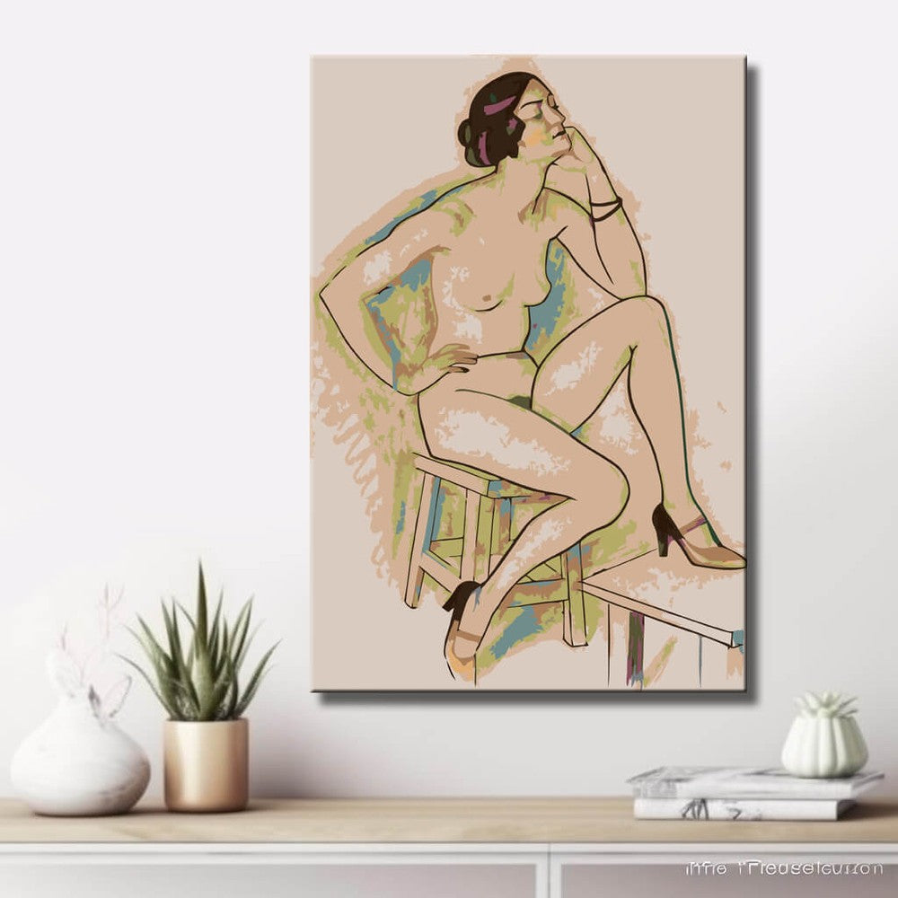 Paint by Numbers nude woman sitting chair DIY art wall decor modern artwork