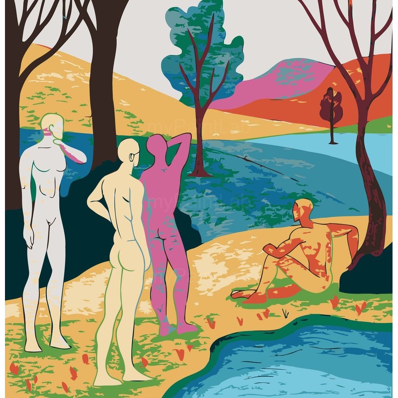 Paint by Numbers nude figures landscape lake