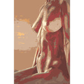 Nude woman side view red beige abstract modern