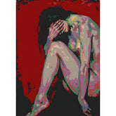 DIY Paint by Numbers Nude Woman Colorful Curled Up Red Background