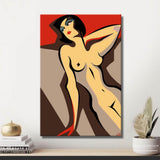 Nude woman minimalist line red background DIY art wall decor modern artwork