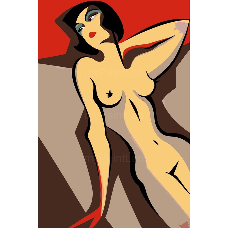 Nude woman minimalist line red background