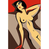 Nude woman minimalist line red background