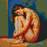 DIY Paint by Numbers Nude Woman Curled Up Colorful Expressionist