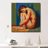 Nude woman curled colorful expressionist DIY art wall decor modern artwork