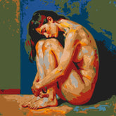 Nude woman curled colorful expressionist