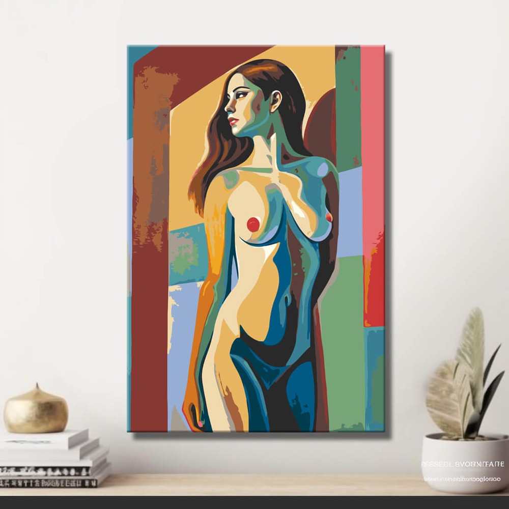 Nude woman side geometric colorful DIY art wall decor modern artwork