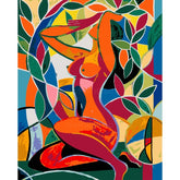 Nude woman leaves abstract colorful