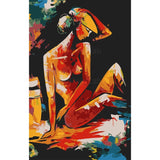 Nude woman kneeling red intense