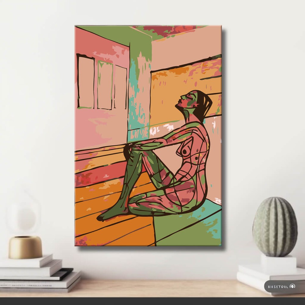 nude woman geometric sitting DIY art wall decor modern artwork