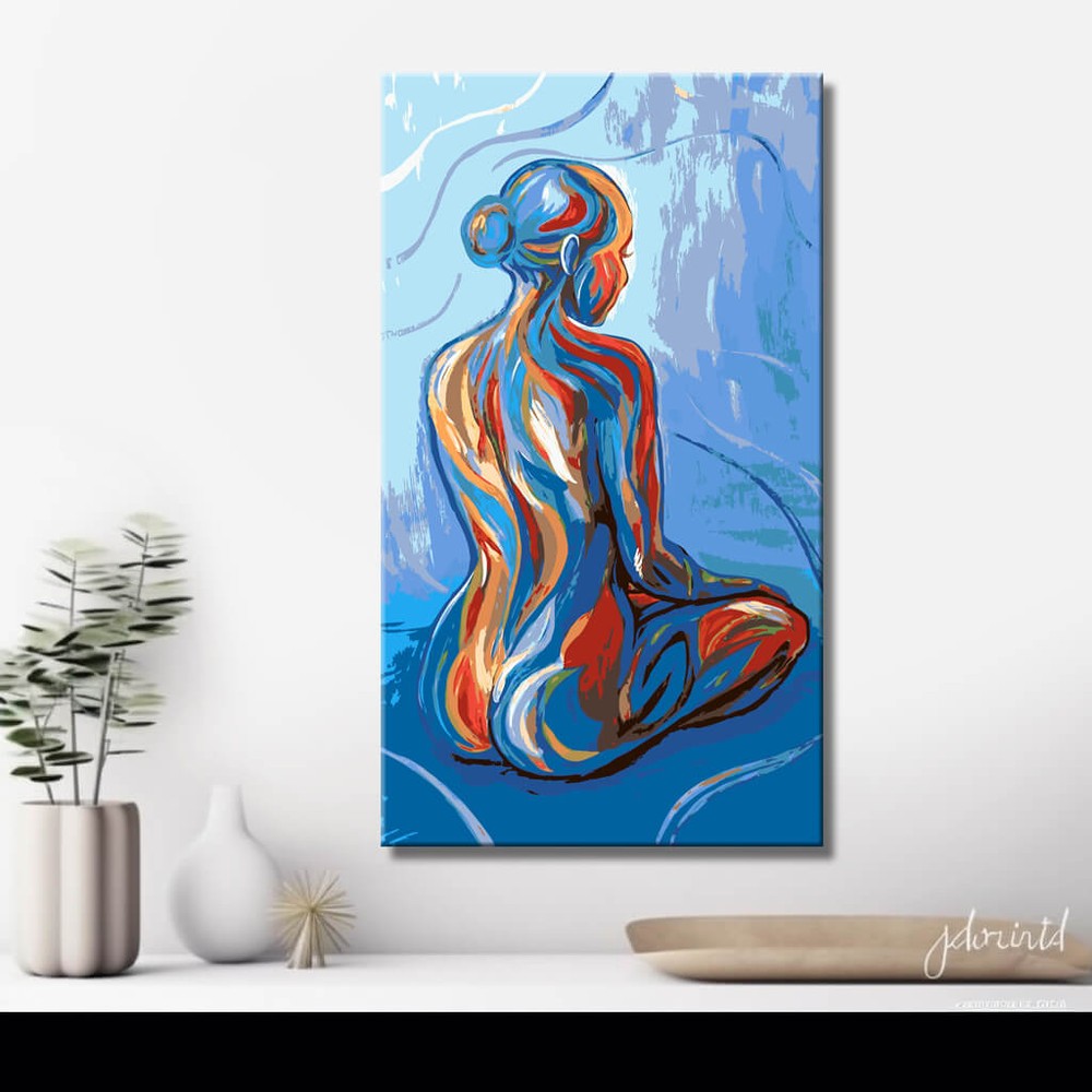 nude woman back sitting blue abstract DIY art wall decor modern artwork