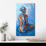 nude woman back sitting blue abstract DIY art wall decor modern artwork