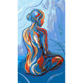 nude woman back sitting blue abstract
