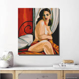 nude woman bed sensual red DIY art wall decor modern artwork