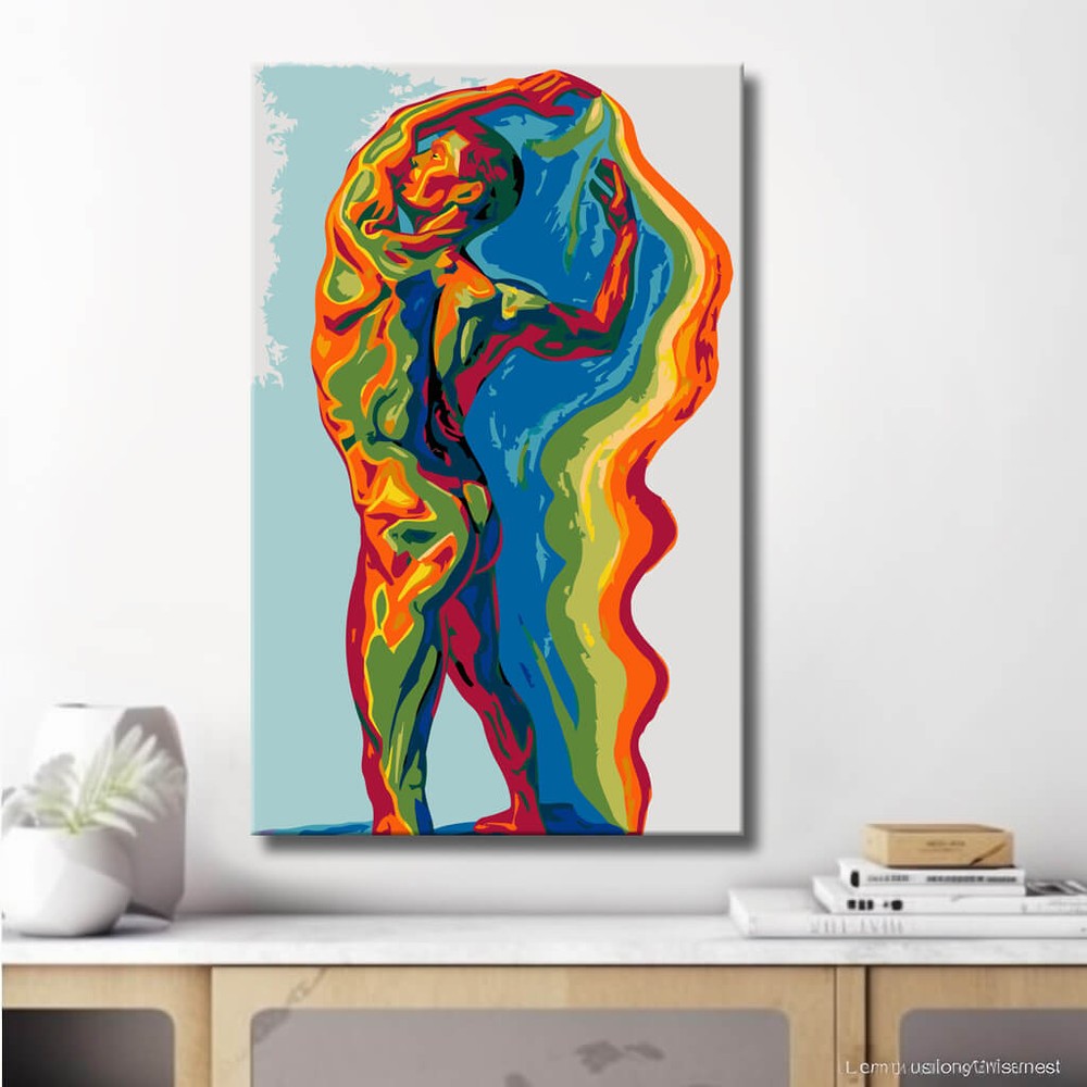 nude woman abstract blue green sitting DIY art wall decor modern artwork