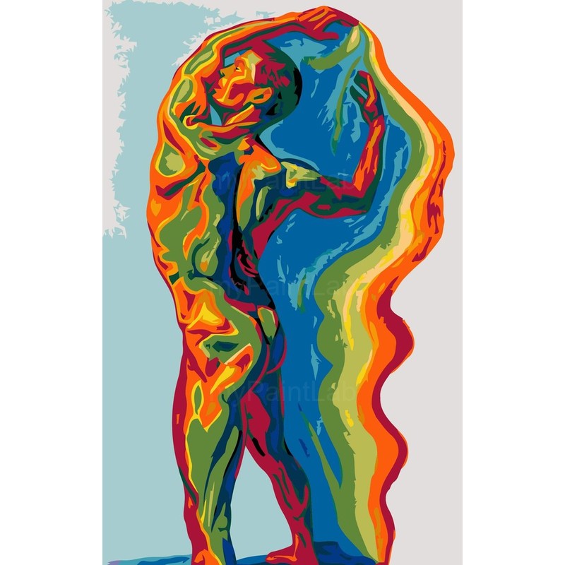 nude woman abstract blue green sitting