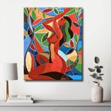 nude woman red colorful leaves abstract DIY art wall decor modern artwork