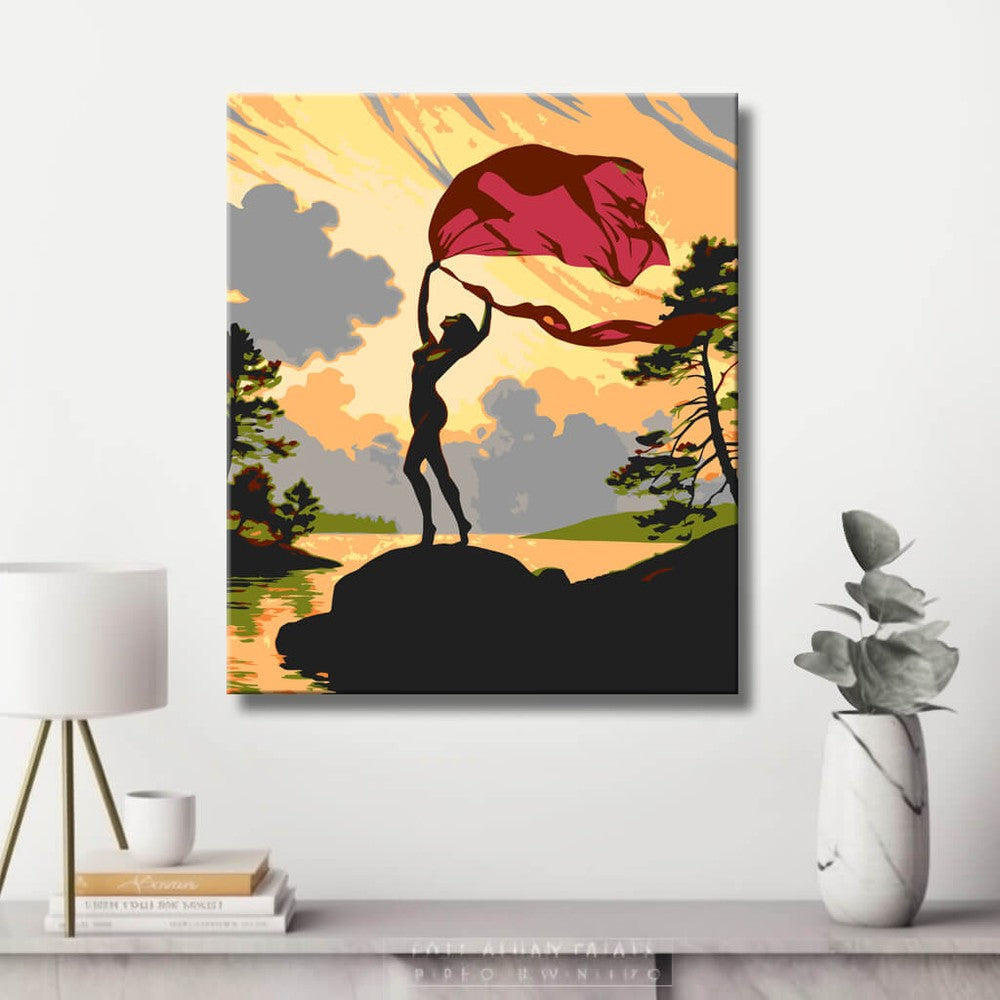 nude silhouette woman landscape DIY art wall decor modern artwork