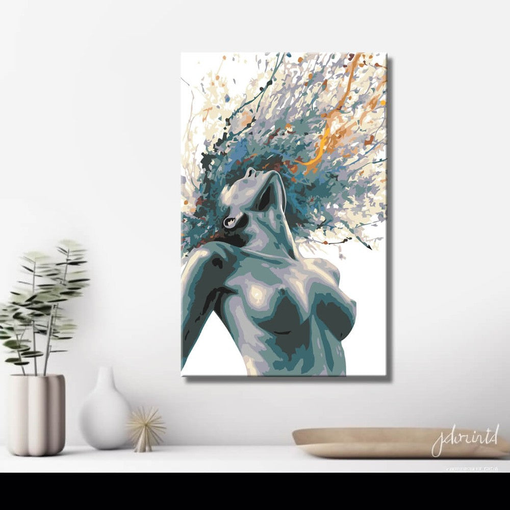 nude woman blue green head up DIY art wall decor modern artwork