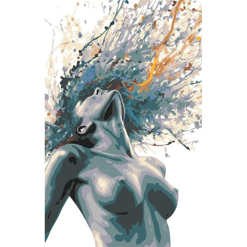 nude woman blue green head up