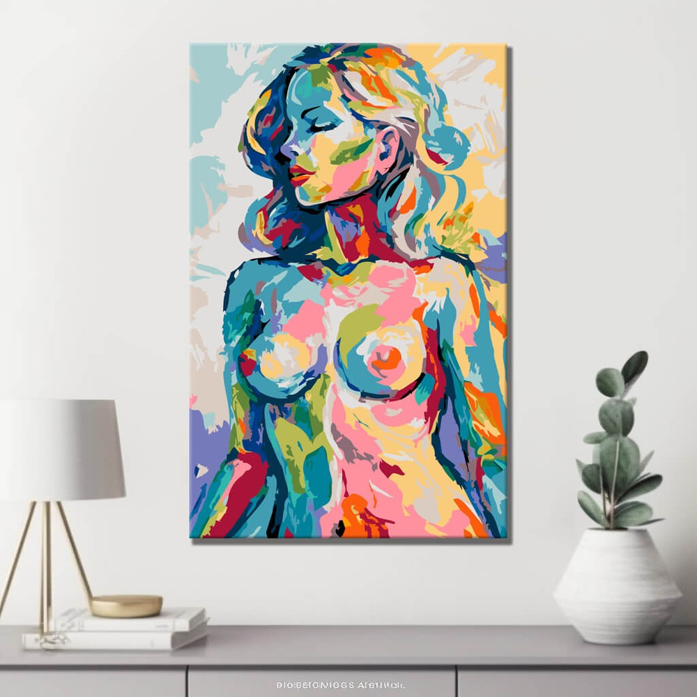 nude woman colorful abstract portrait DIY art wall decor modern artwork