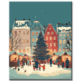 Paint by Numbers Christmas Illustration Christmas Village Snow