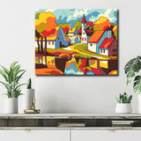 Painting by Numbers Art Illustration Colored Houses Water Reflection