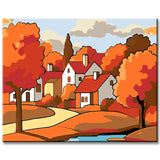 Painting by Numbers Art Illustration Colored Houses Water Reflection