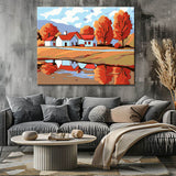 Painting by Numbers Art Illustration Autumn Landscape Colorful Houses