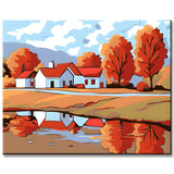 Painting by Numbers Art Illustration Autumn Landscape Colorful Houses