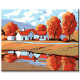 Painting by Numbers Art Illustration Autumn Landscape Colorful Houses